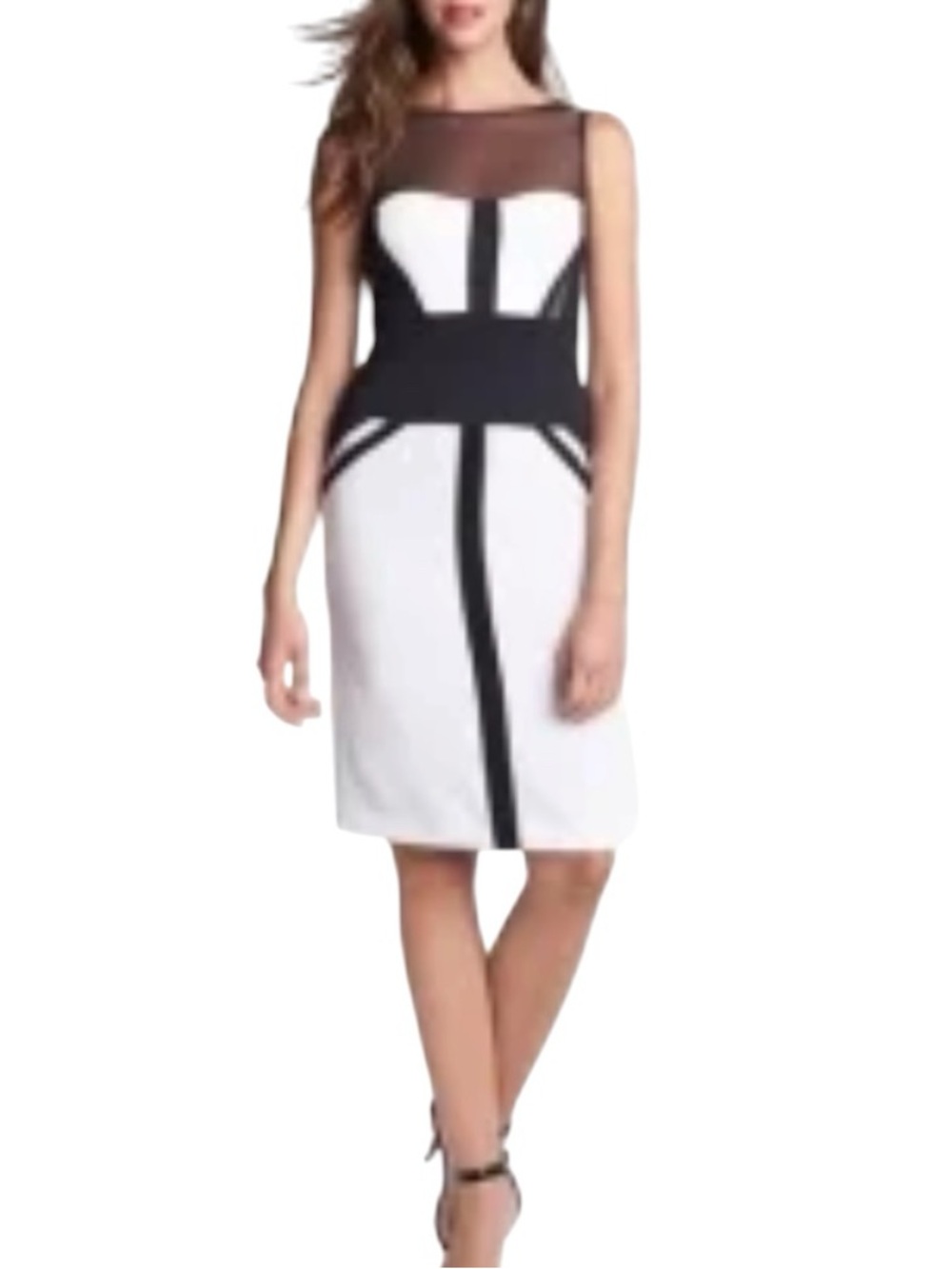 Cache Black and White Sheath Midi Dress